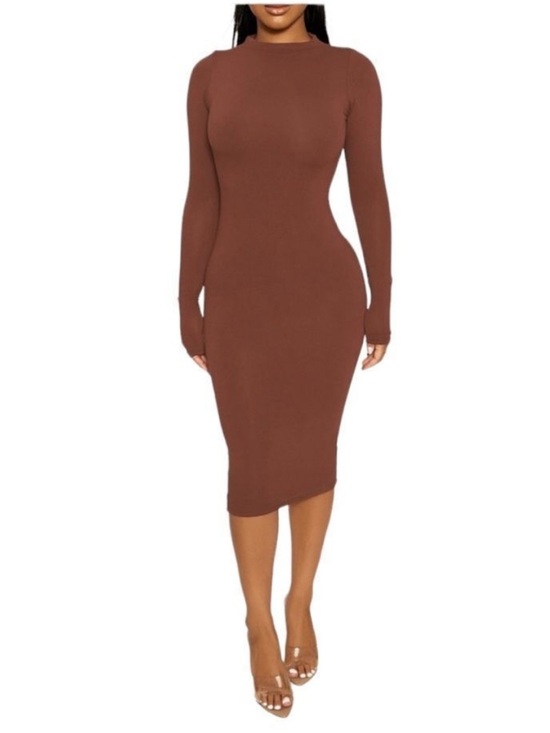 naked wardrobe Dresses & Skirts - Naked Wardrobe Mock Neck Chocolate Brown Long sleeve Midi Dress size XS